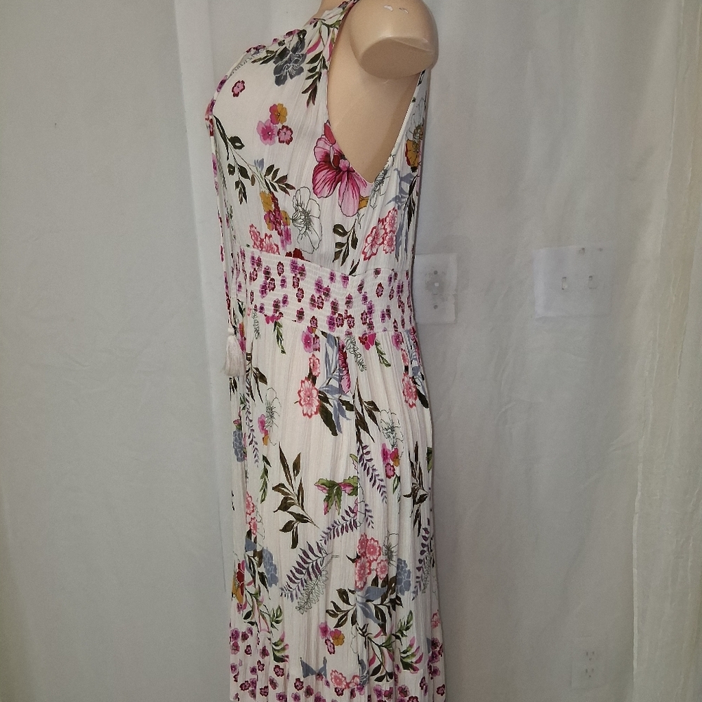 Bila Floral Midi Dress with Pink and Green Accents.summer Breeze Boho Sz L - Picture 13 of 16
